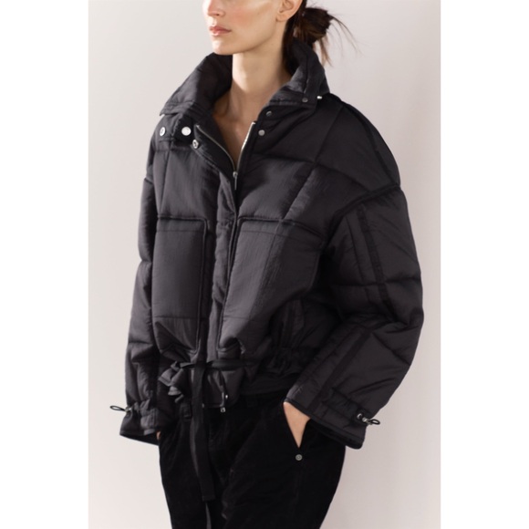 ZARA • Black Puffer Water Repellent Anorak ZW Collection Jacket Coat - Picture 8 of 12